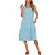 thumbnail image 4 of Vestido de verano sin mangas bohemio de estampado ikat para mujer, vestido midi casual de Día de la Madre con bolsillos, azul y verde, talla XL, 4 of 6