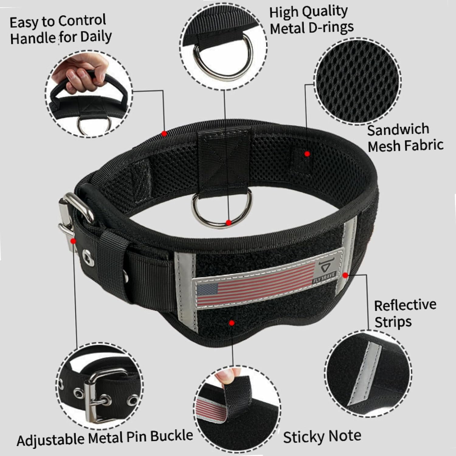 Tactical Dog Collar,Adjustable Military Training Nylon Dog Collar with Control Handle and Heavy Metal Buckle for Medium and Large Dogs