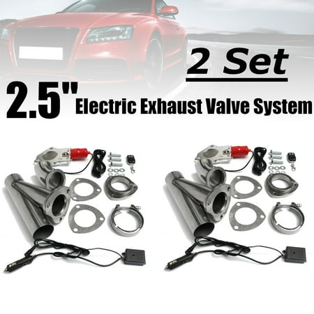 2 Set 2.5 inch Electric Exhaust Downpipe Cutout E-Cut Out Valve System Remote Kit Remote Cutout Universal Car Vehicle Auto SUV Truck 64mm US (Best Truck Exhaust System)