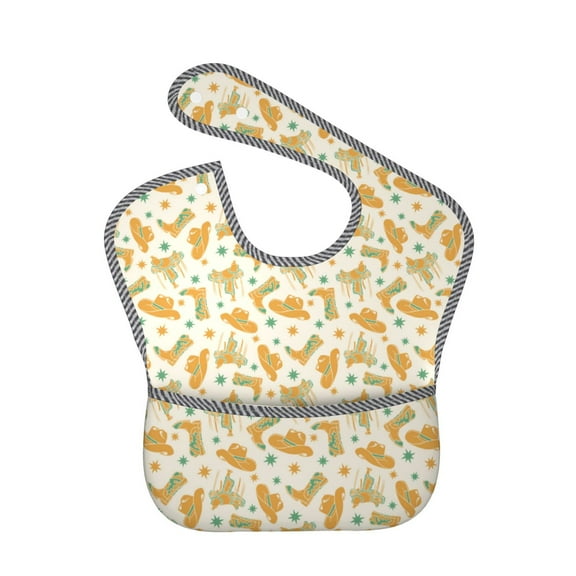 Bingfone Mess-Proof Baby Bib - Waterproof Bib for Baby Boy or Girl with Food Catcher Pocket, Unisex-Cowgirl Boots 3