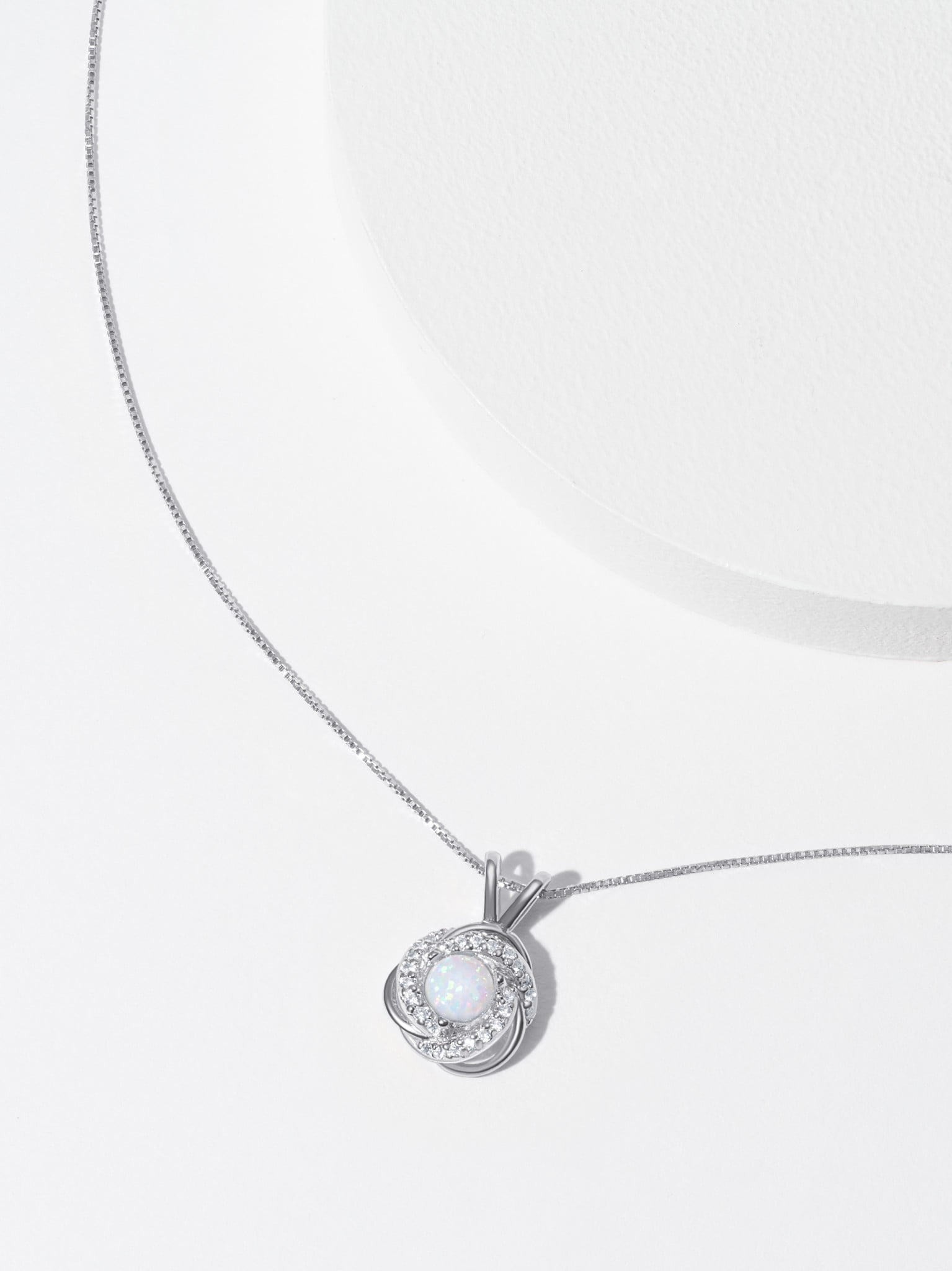 Rhodium Plated Sterling Silver Created Opal October Birthstone Love Knot Pendant Necklace for Women Gift for Her