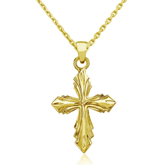 14K Yellow Gold Leaf Cross Pendant with 18" Chain