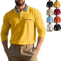 Zimjoy Men Long Sleeve Shirts Casual Quick Dry Performance Collared Shirt Big and Tall Henley Shirts Lightweight Button Down Spring Collared Polo Shirt with Pocket, Yellow 3XL