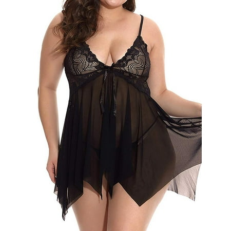 

XXLvision Women s Plus Size Sexy Lace Lingerie Dress Babydoll G-String Underwear Sleepwear
