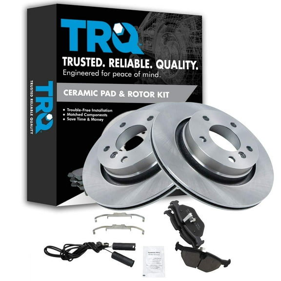 TRQ Rear Brake Pad & Rotor Kit Brake Pads Brake Rotor Ceramic Fits Select 2000 BMW 323Ci 323i 2001-2006 325Ci 2001-2005 325i 328Ci