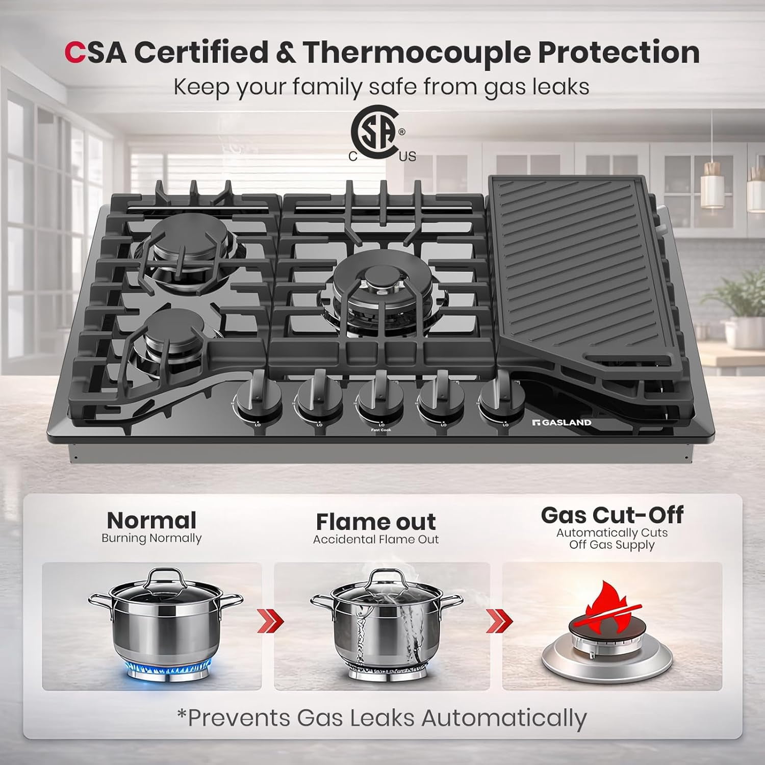 Gasland Chef 30 in. NG/LPG Convertible Gas Cooktop in Porcelain Enamel with 5 Burners