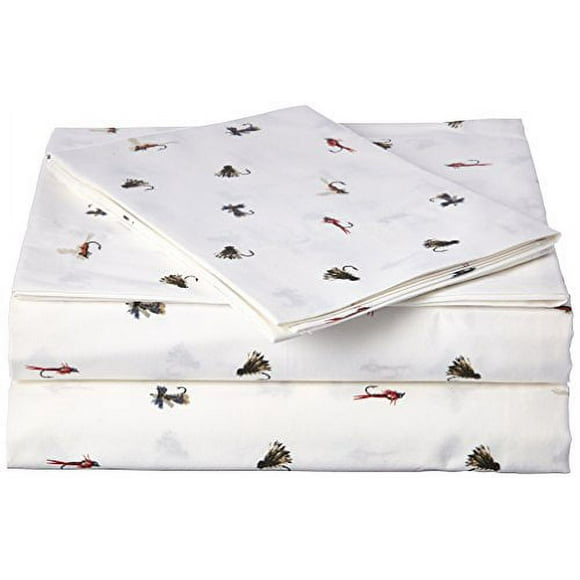 Eddie Bauer 213016 Fishing Flies Cotton Percale Sheet Set, White, Twin