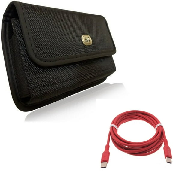 Rugged Case Belt Clip w USB-C to Type-C Red 6ft Long Cable for Samsung Galaxy A53 5G,A33 5G Phones - Holster Canvas Cover Pouch, PD Fast Charger Cord Power Wire