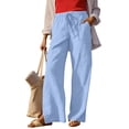 thumbnail image 2 of SBYOJLPB Womens Wide-Leg Pants Solid Color with Drawstring Elastic Waist and Side Pockets Soft Textured Fabric and Relaxed Fit for Everyday Comfort Wear, 2 of 5