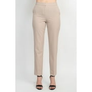 Philosophy Banded Waist Button Hook & Zipper Closure Side Pockets Viscose Blend Pant-KHAKI / 8