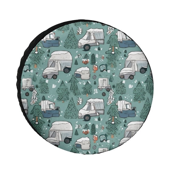 Camping Spare Tire Cover Garbage Truck Waterproof Sun Protection Cartoon Equipment Trucks Tire Cover Universal Fit for Trailer SUV Truck Camper Travel Trailer 12inch
