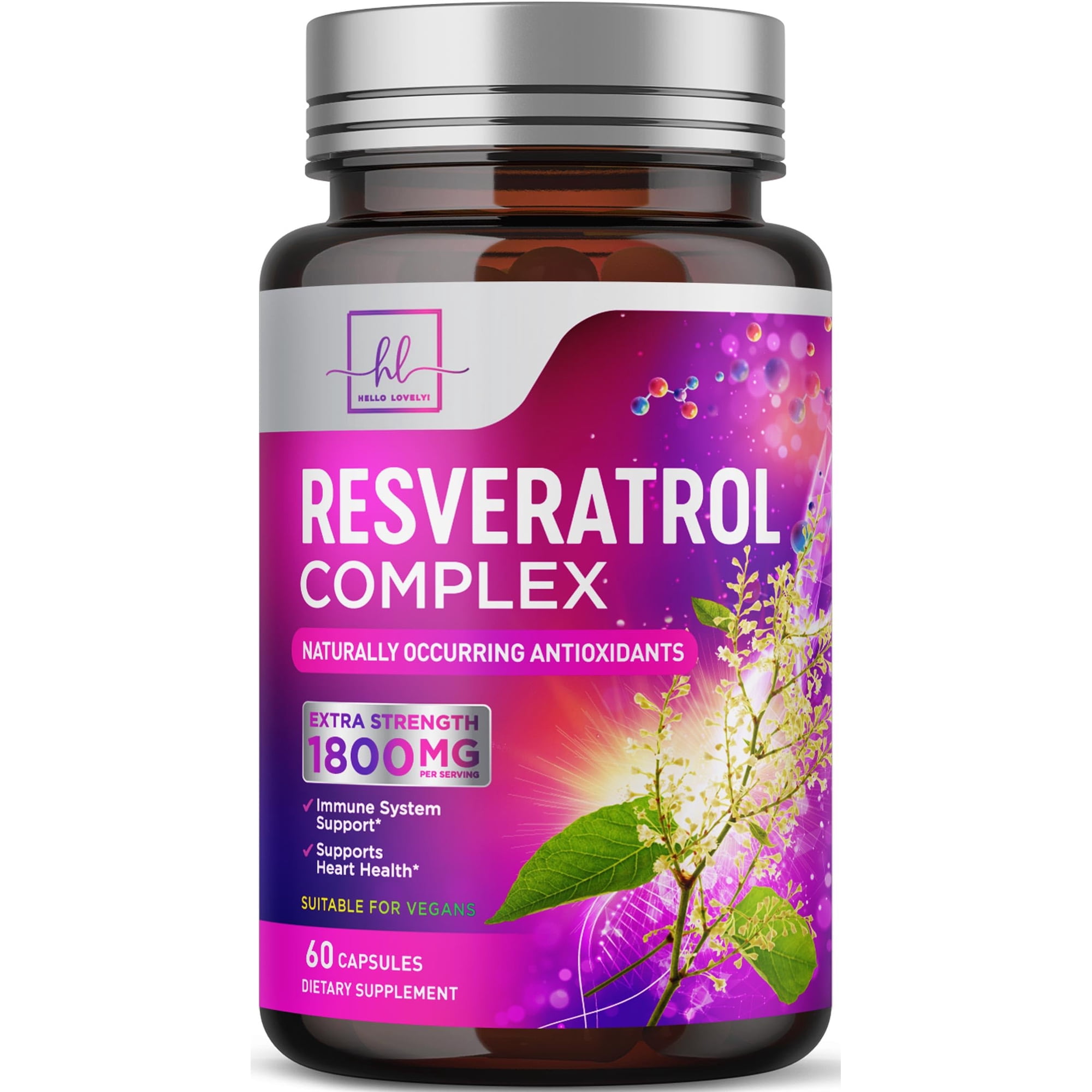 Resveratrol Blend 1800mg Supplement - Extra Strength Antioxidant Complex for Healthy Aging & Immune Support, Natural Heart Health & Energy Support, Bioavailable Trans-Resveratrol - 60 Capsules
