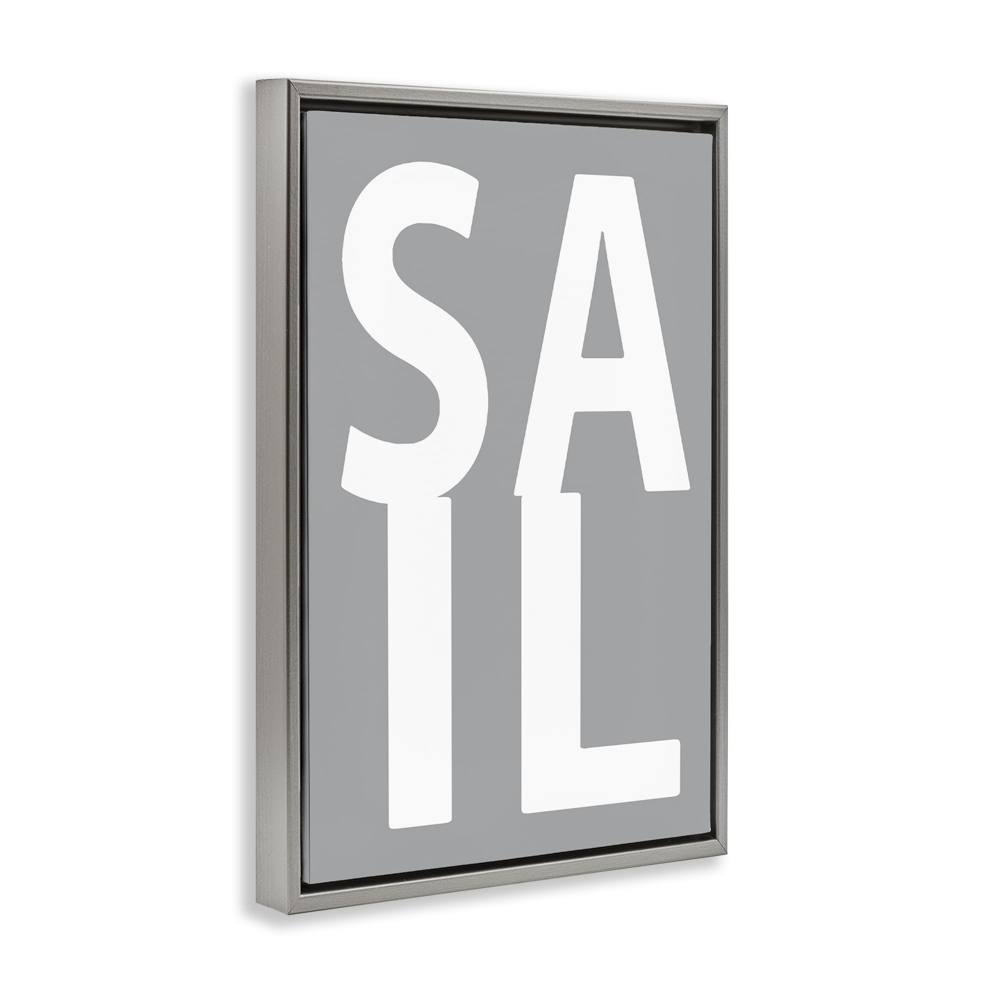 Stupell Industries Sail Word on Grey Typography Painting Gray Floater Framed Art Print Wall Art, 21 x 31