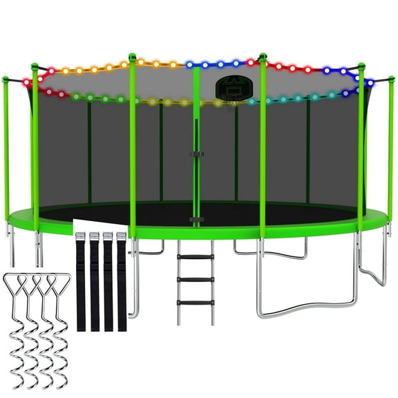 CITYLE Trampoline 16FT Trampoline for Adults and Kids, 1500LBS Outdoor Trampolines with Lights, Basketball Hoop and Enclosure Net, Heavy Duty Trampoline, Easy to Install & Last Long, Birthday Gift