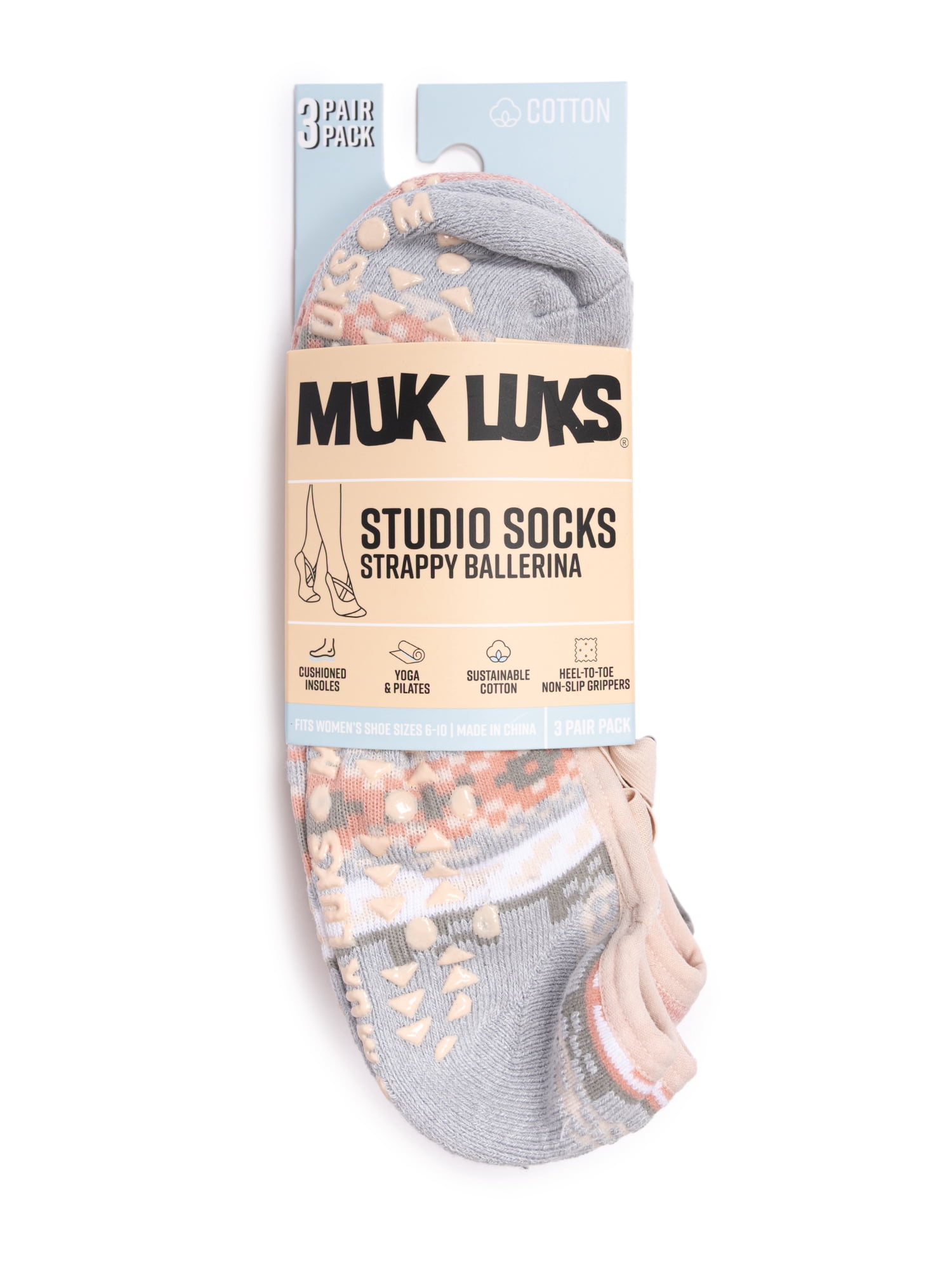 MUK LUKS Women's Pilates Ballerina Cotton Low-Cut Socks, 3-Pack, Shoe Sizes 6-10
