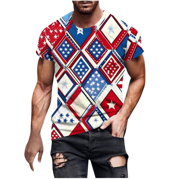 Txeol Mens American Flag Shirt July 4th Short Sleeve T-Shirt 3D Graphic USA Flag Eagle Stars Stripes Patriotic Tee Top,Multicolor,M