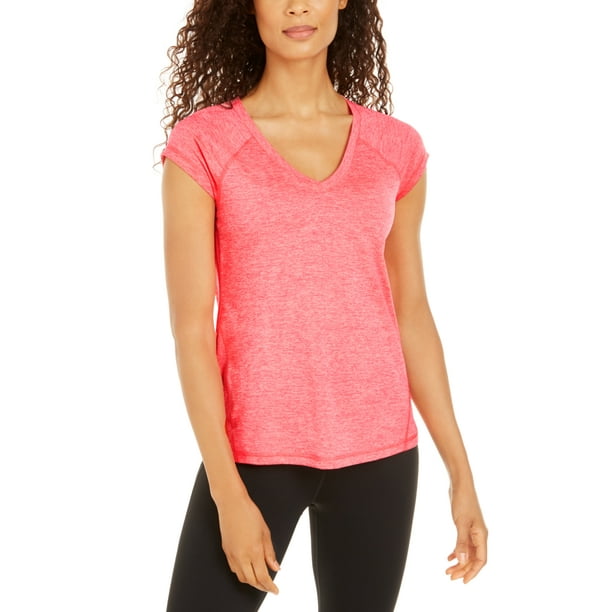 Ideology Womens Essential Rapidry Heathered Performance VNeck Top Pink