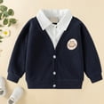 thumbnail image 2 of idosla Toddler Little Boy Spring Lapel Splicing Long Sleeve Two Piece Outfits Cartoon Bear Top (Navy, 3-4 Years), 2 of 6