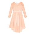 thumbnail image 6 of YONGHS Girls Elegant Lace Flower Girl Dress Long Sleeve A-Line High Low Hem Junior Bridesmaid Dress Nude 12, 6 of 7
