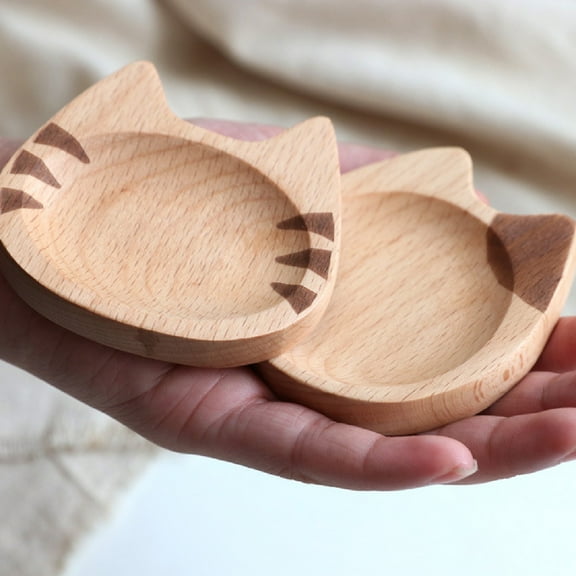 Travelwant 2Pcs/Set Wood Sauce Dishes Adorable Cat-shaped Dipping Bowls Snack Seasoning Kimchi Appetizer Plates Japanese Style Tray Serving Dish for Kitchen Restaurant Party