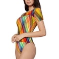 thumbnail image 2 of Balery Abstract Watercolors Tartan Women's Short Sleevee Crew Neck Bodysuit Tops Short Sleeve Tops Basic-Small, 2 of 9