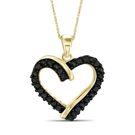 JewelersClub Black Diamond Accent Gold over Silver Open Heart Pendant
