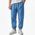 thumbnail image 6 of Mens Cotton Linen Pants Casual Elastic Waist Drawstring Yoga Joggers Summer Vacation Beach Pants Tapered Trousers, XL, 6 of 6