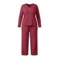 thumbnail image 7 of Pajamas for Women Set Button V-neck Long Sleeved Tops and Fashionable Casual Solid Color Pants Home Suit Set, 7 of 7