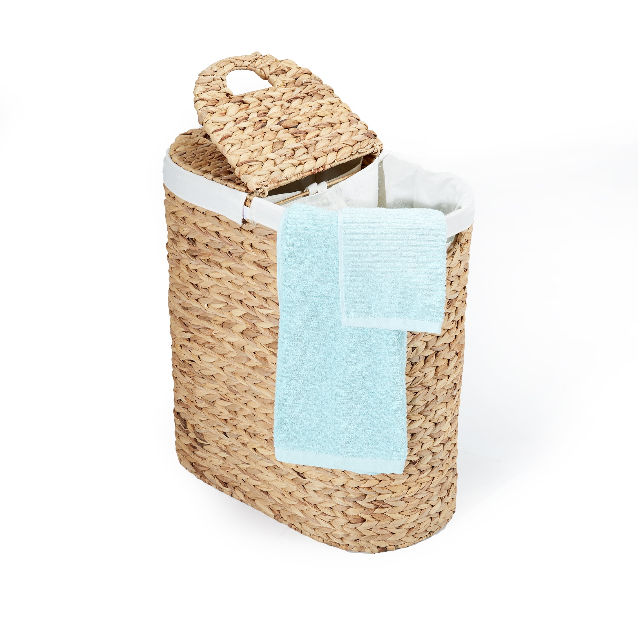 Seville Classics Premium Handwoven Portable Laundry Bin Basket with Carrying Handles, Household Storage for Clothes, Linens, Sheets, Toys, Water Hyacinth, Oval Hamper