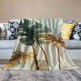 thumbnail image 2 of JEUXUS Flannel Blanket Exquisite Gifts Original Designed Tropical Plants Pictures Minimalist Watercolor Painting Palm Monstera Green Leaf White, 2 of 6