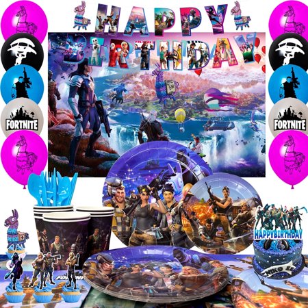 Fortnite Birthday Decorations, Fortnite Party Decorations & Fortnite Party Tableware Set - Fortnite Birthday Banners Balloons Plates Napkins etc Fortnite Birthday Party Supplies for Kids