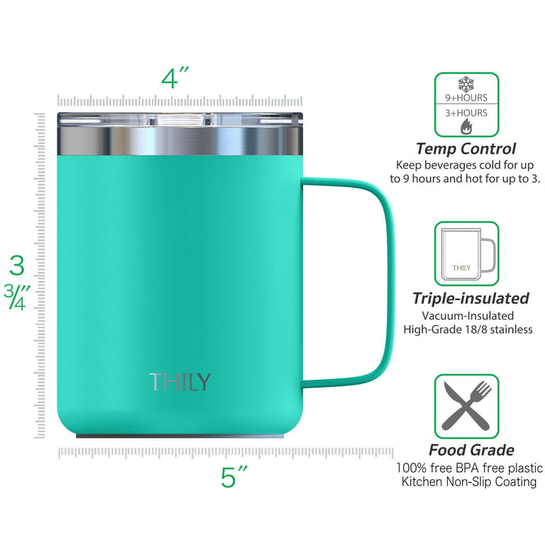 Stainless Steel Insulated Coffee Cup, THILY 12 oz Triple-Insulated Travel  Mug with Handle and Lid, Keep Coffee Cold, Powder Coated Travel Mug, Matte  Teal 