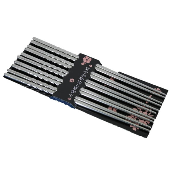 TMAX 5 Pairs Spiral Stainless Steel Chopsticks Silver Reusable Dishwasher Safe Metal Chopsticks - Square Lightweight Chop Sticks - Easy to Use and Clean (No Color Fading)