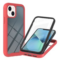 Dteck Case for iPhone 14 Plus 6.7 inch (2022 Release), Dual Layer Rugged Clear Bumper Case with Built-in Screen Protector,Red