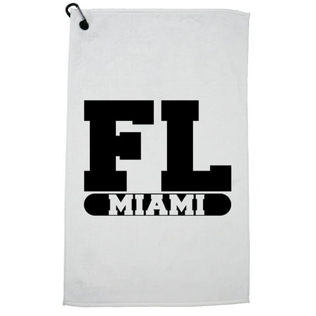 Miami, Florida FL Classic City State Sign Golf Towel with Carabiner