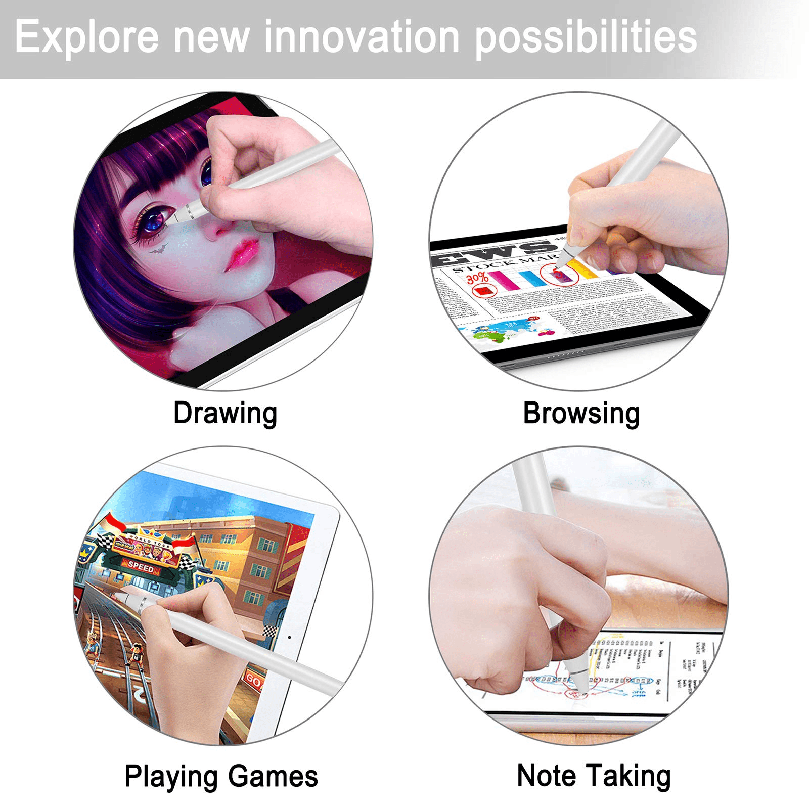 Stylus Pen for iPad, WeluvFit Digital Stylish Pen Pencil Rechargeable, Compatible with All Touch Screens, White