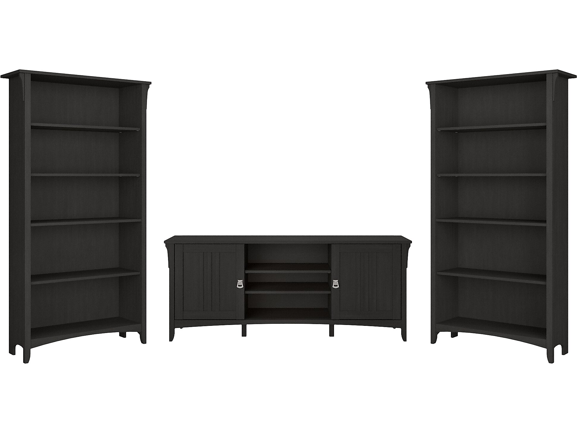 Bush Furniture Salinas TV Stand w/Set of 2 Bookcases Vintage Black