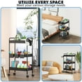 thumbnail image 7 of 3 Tier Mesh Utility Cart, Rolling Metal Organization Cart with Handle and Lockable Wheels, 3 Hanging Cups and 4 Hooks, Mobile Trolley Cart for Kitchen, Bathroom, Office, Workshop, Black, 7 of 7