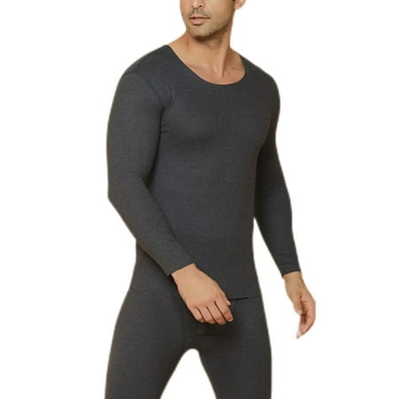 

UKAP Unisex Adults Warm 2 Pieces Top And Bottom Suits Men Lightweight Thermal Underwear Solid Color Winter Crew Neck Stretchy Long Johns Set Men Deep Gray 2XL