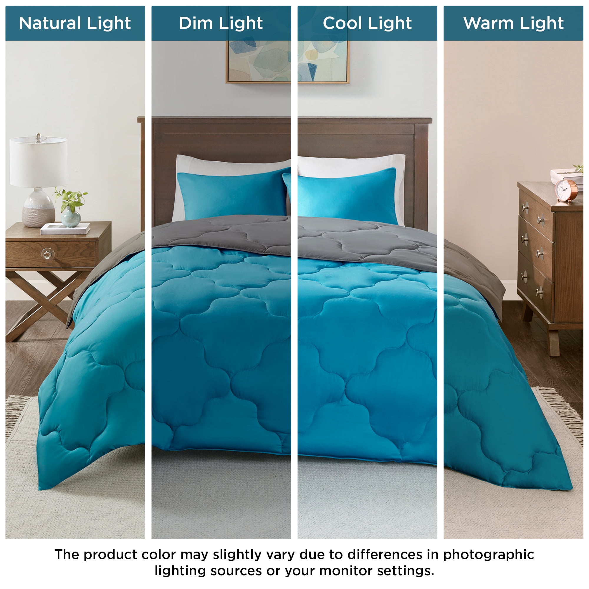 Comfort Spaces Full/Queen Size Comforter Sets, 3-Piece Reversible Bedding Set, Comforter Bed Set, Teal/Dark Gray