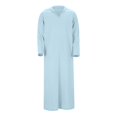thumbnail image 6 of Mens Kaftan Thobe Long Sleeve Loose Casual V Neck Hooded Linen Robe Long Gown with Pockets Arabic Robe, 6 of 6