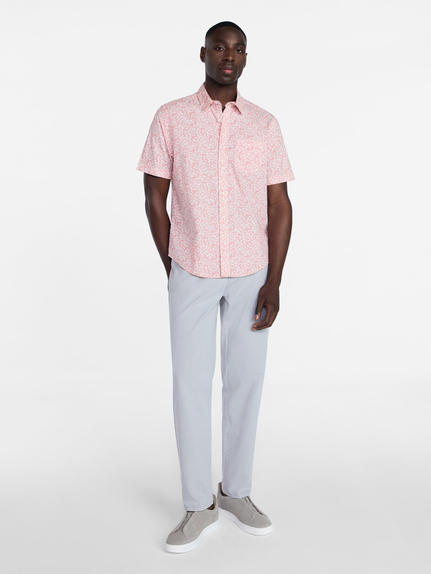 George Men's & Big Men's Modern Fit Poplin Button Up Shirt with Short Sleeves, Sizes XS-5XL