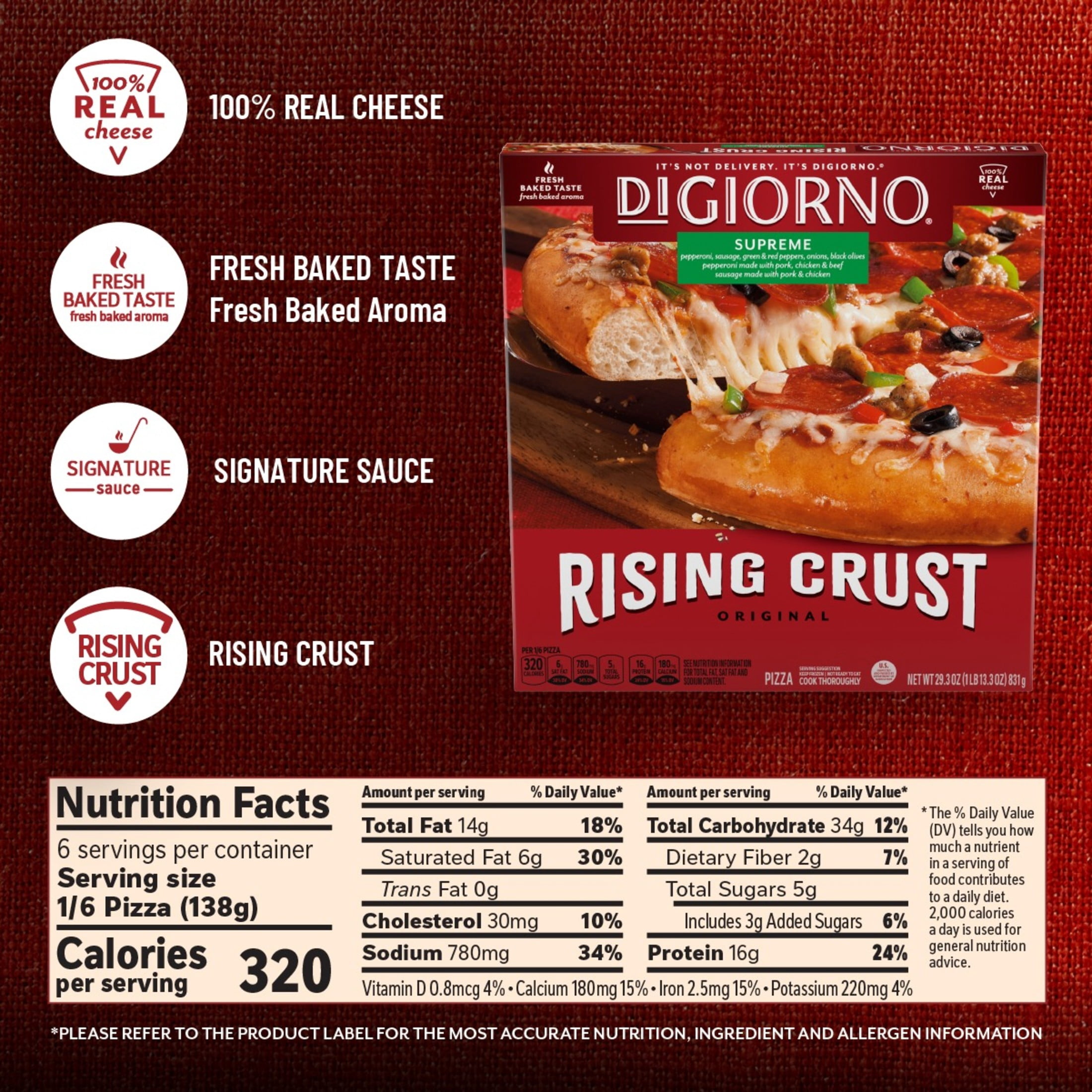 DiGiorno Frozen Pizza Rising Crust Supreme Meat Pizza, 29.3 oz