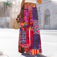 thumbnail image 2 of BiZtdJrK High Waisted Wide Leg Pants for Women Boho Printed Drawstring Loose Casual Pants Flowy Beach Vacation Pants with Pockets Red XXL, 2 of 10