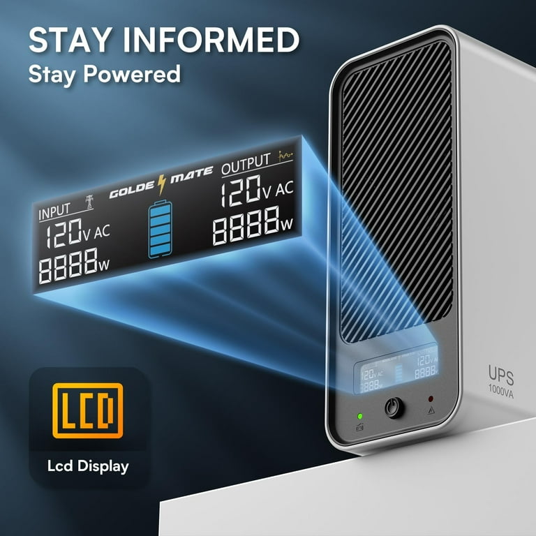 GOLDENMATE UPS 1000VA/800W UPS Battery Backup and Surge