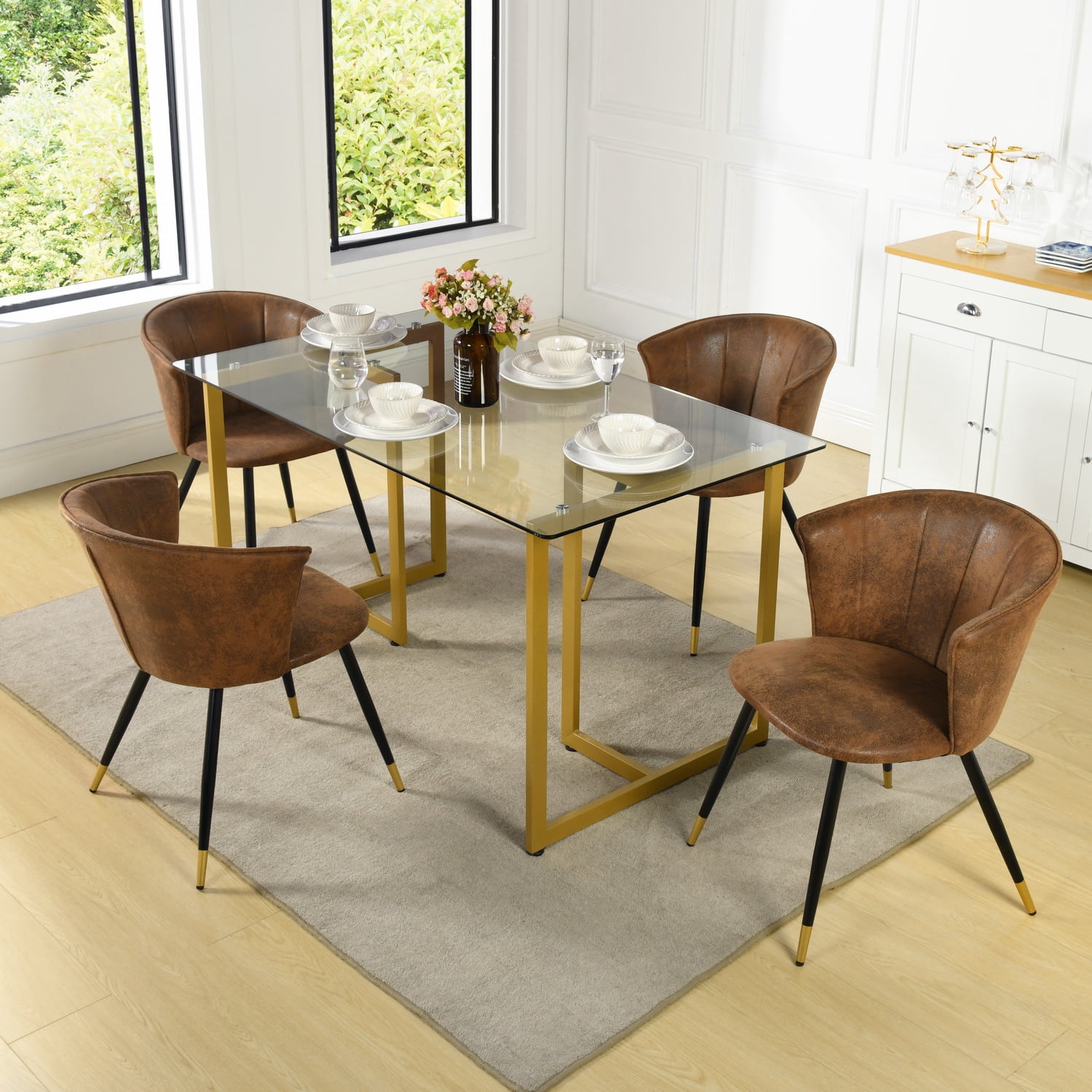 Homy Casa Dining Chairs Set of 2, Upholstered Kitchen and Living Room Side Chairs, Brown