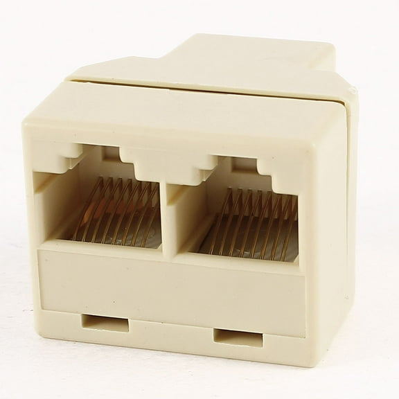 Unique Bargains RJ45 8P8C Female Plug Jack Telephone Cord Converter Coupler Beige