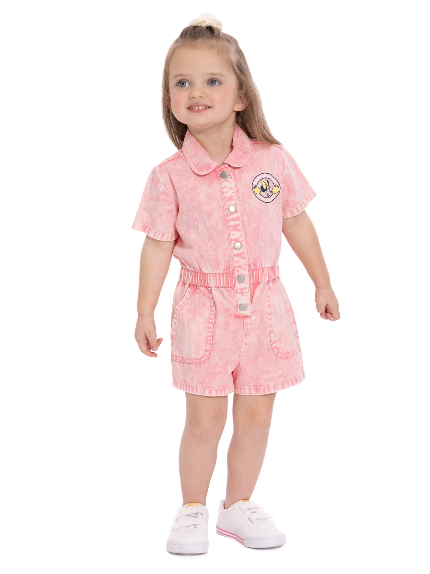 Minnie Mouse Toddler Girl Twill Romper with Short Sleeves, Sizes 12M-5T