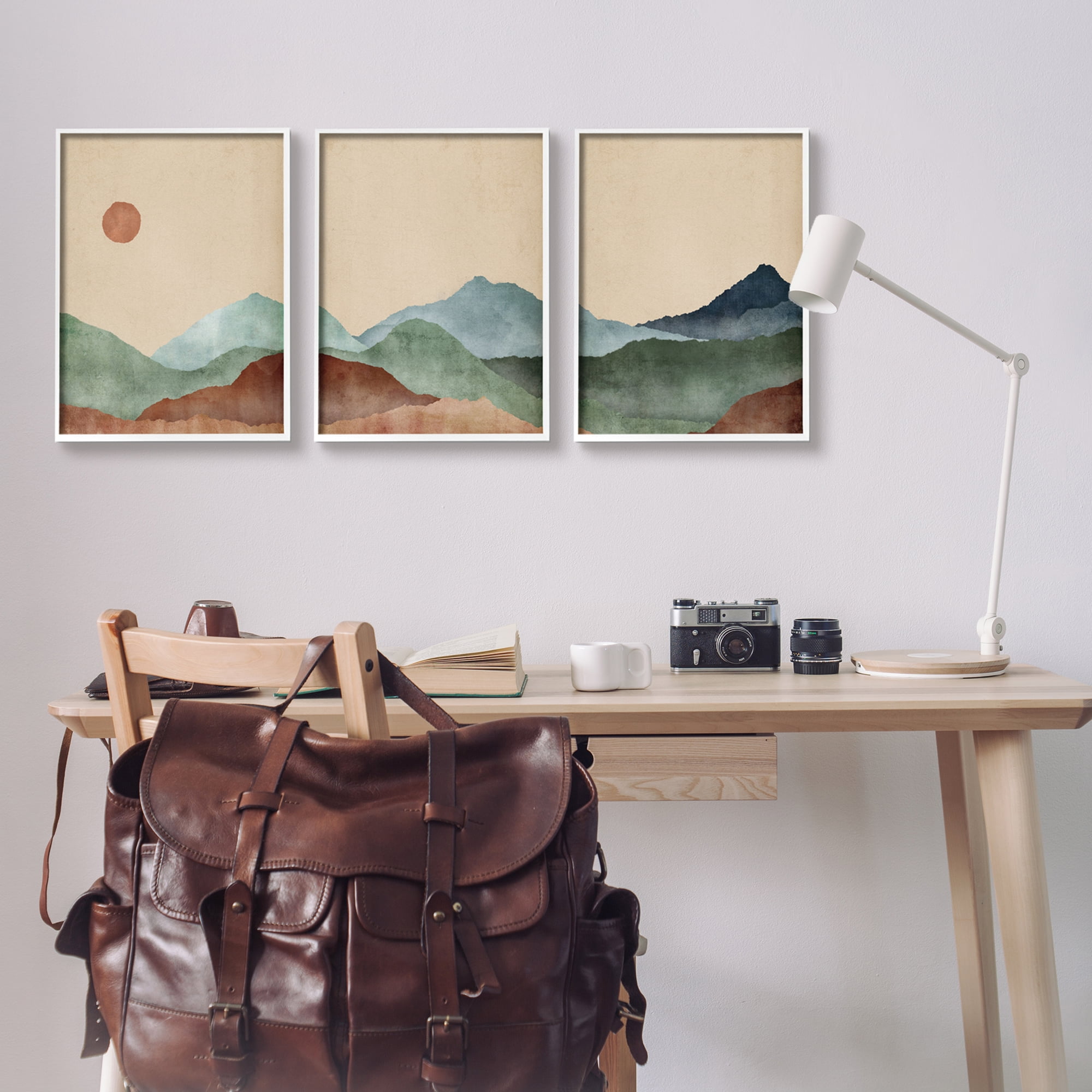 Stupell Abstract Mountains Landscape Moon Landscape Painting White Framed Art Print Wall Art, Set of 3