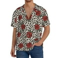 thumbnail image 3 of Vsdgher Leopard Print Rose Print Men's Wrinkle Free Untucked Cuban Shirt Business Casual Button Down Shirts Short Sleeve Shirt, 3 of 7